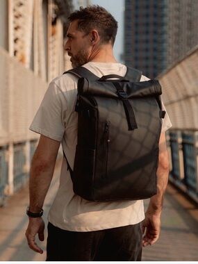 New Stubble & co Men's Black roll top - Sleek Water-Resistant Style backpack